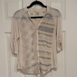 Light Cream Patterned Button-Front Women's Top